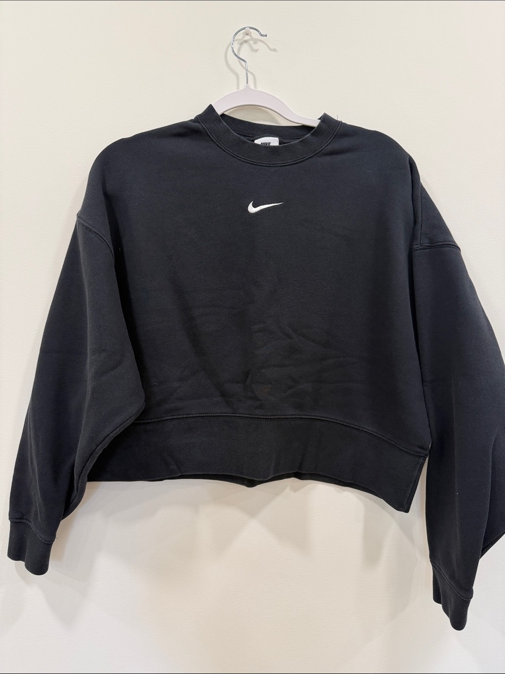 Nike Black Cropped Sweatshirt with White Swoosh